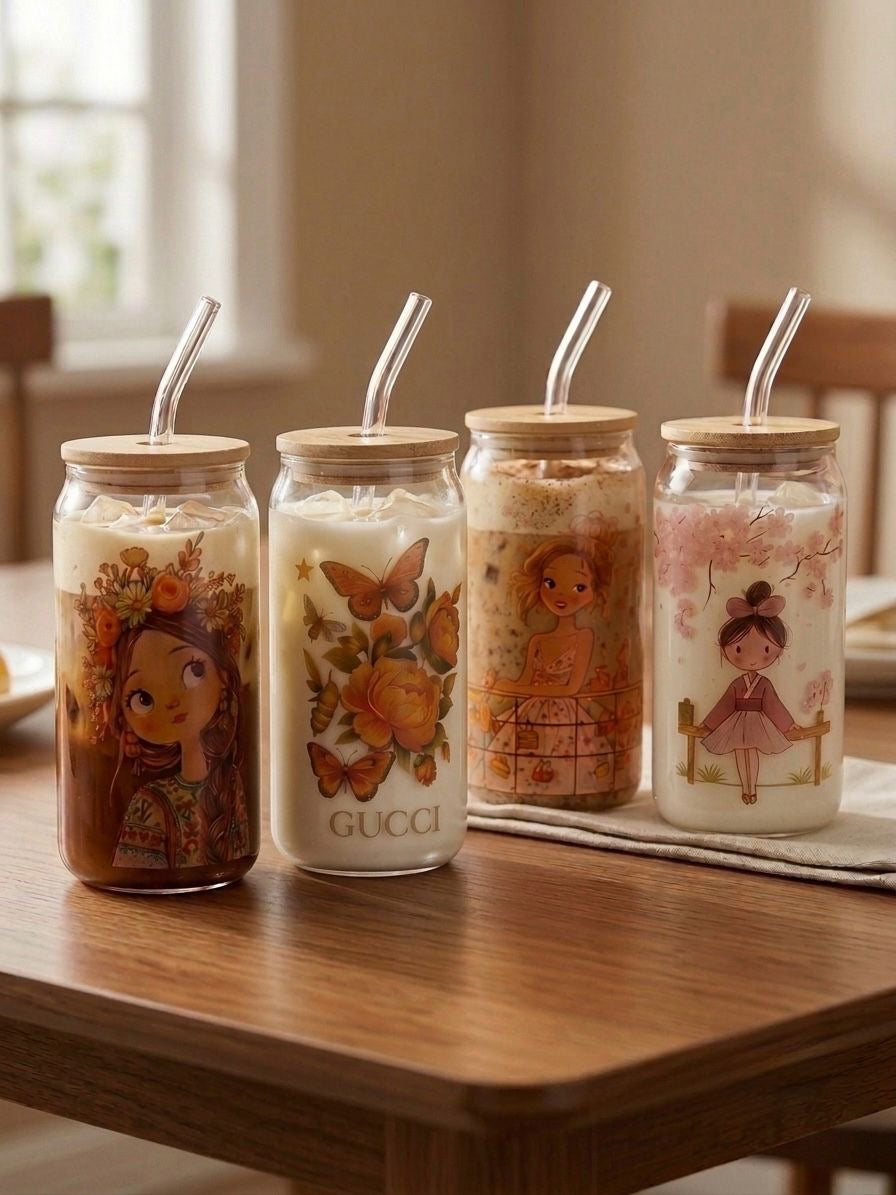Cup with glass straw
