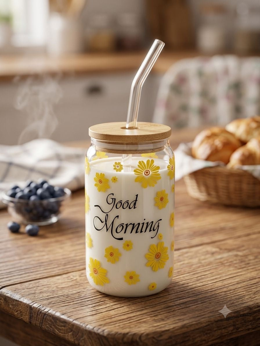 Cup with glass straw